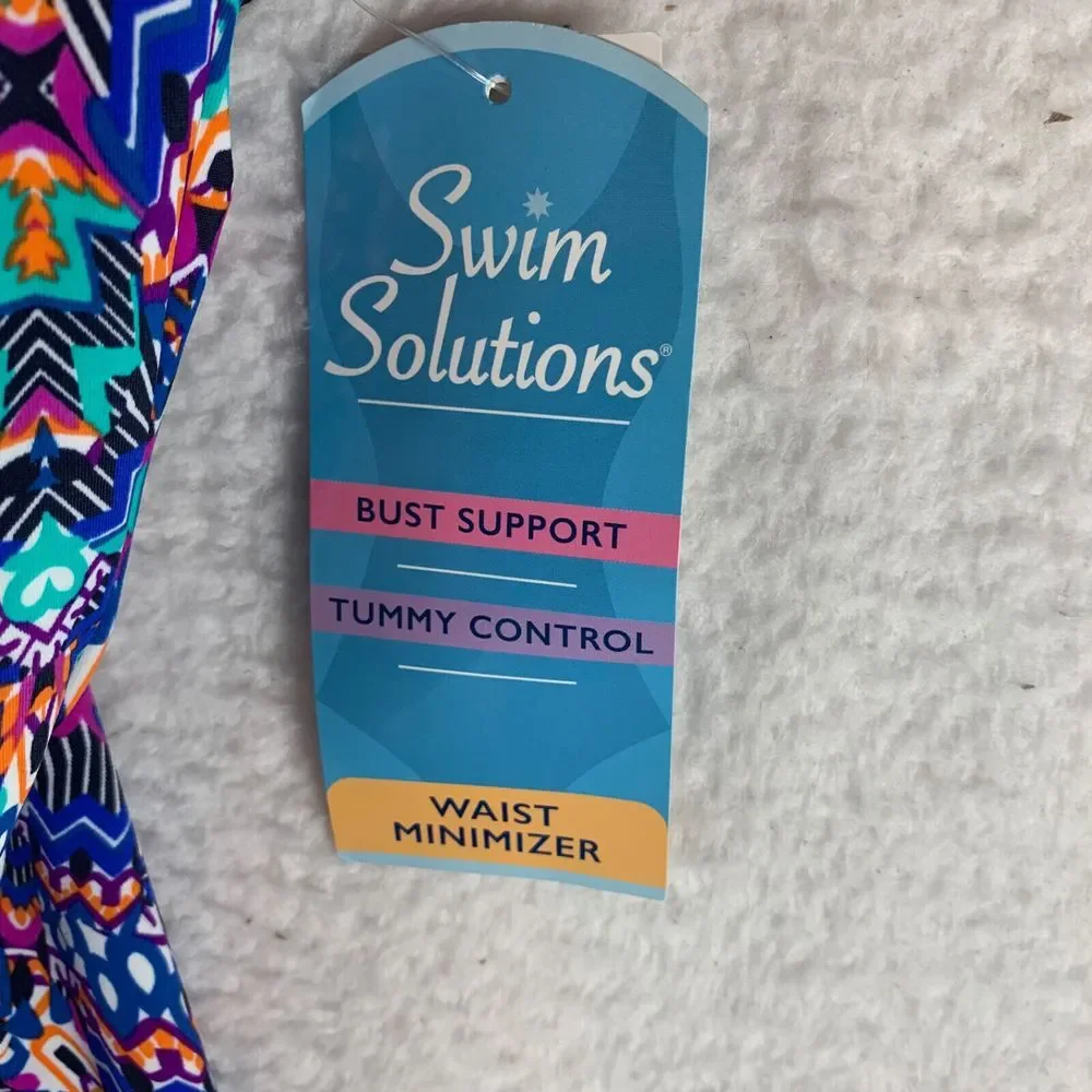 Swim Solutions Women's Tummy-Control Shirred One-Piece Swimsuit Size 14 NWT 9839 - Picture 2 of 5